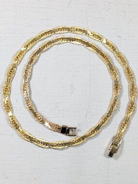 Vintage Gold Plated Flat Weave Chain necklace 20"